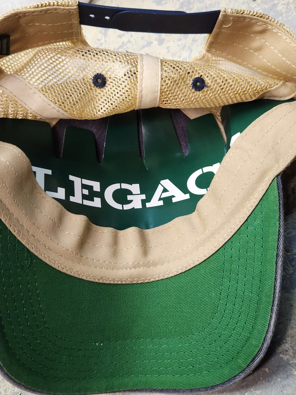 The Whiskey Strikes Back Embroidered Trucker Hat - Navy & Tan Distrested